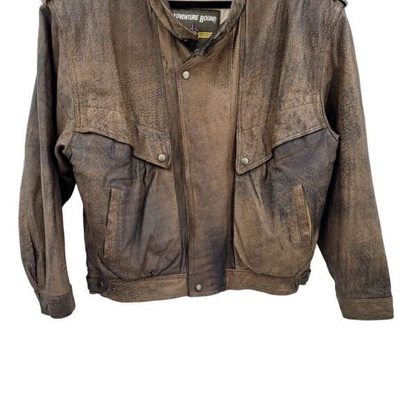 Vintage 80's Leather Jacket Flight Bomber Maverick Top Gun Distressed Brown XL - Picture 7 of 17